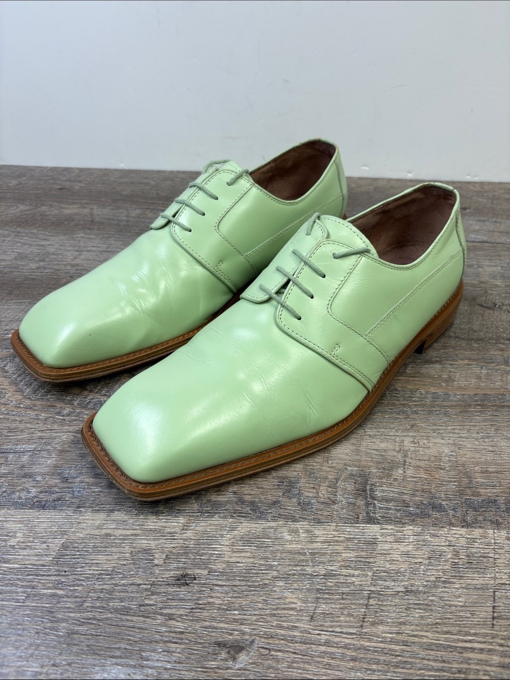 Giorgio Brutini Private Collection Mint Green Leather Square Toe Derby 10.5M